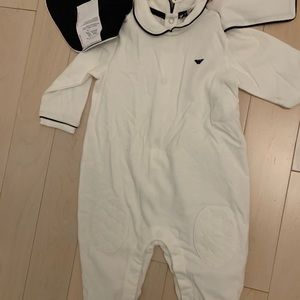 NWT Armani authentic footie. 9m. With 2 bibs!